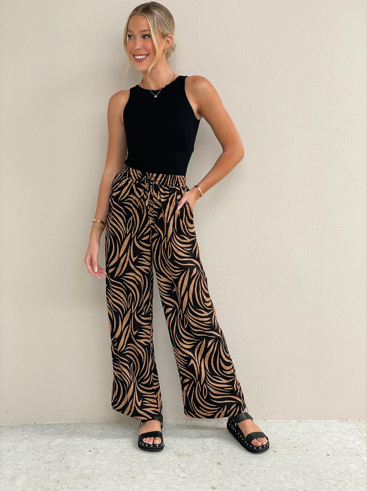 Printed Wide-Leg Pants